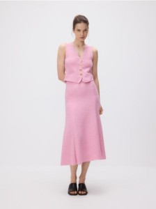 Tweedowa spódnica z zakładkami - pastelowy róż