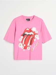 Bawełniana koszulka z nadrukiem The Rolling Stones - begonia