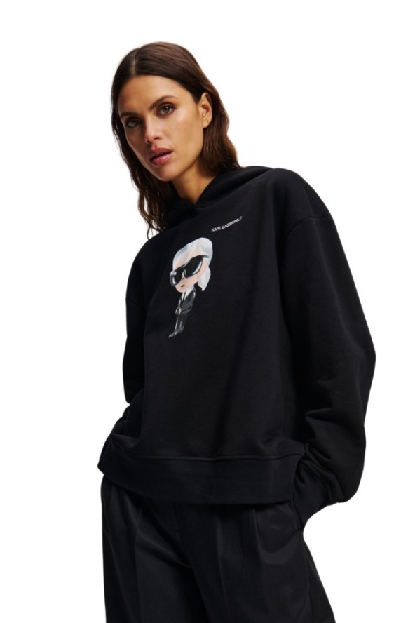 KARL LAGERFELD Czarna damska bluza z kapturem Ikon Aquarelle K, Rozmiar M