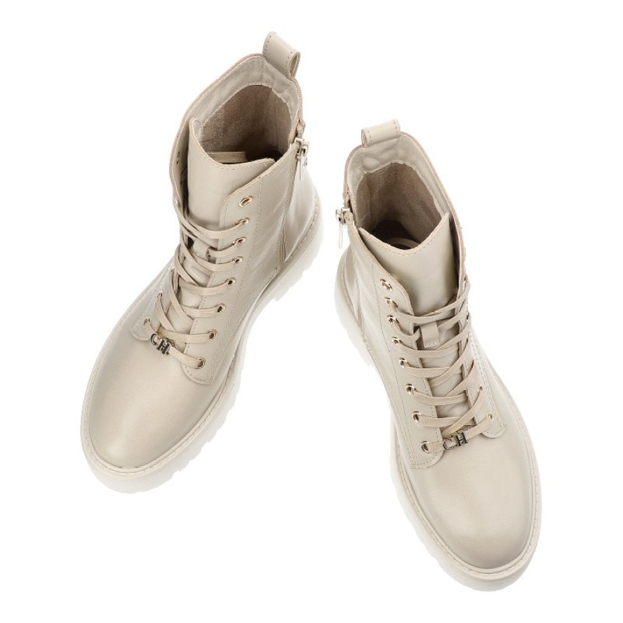 Beżowe Botki Chebello Obuwie Damskie Ze Skóry Naturalnej