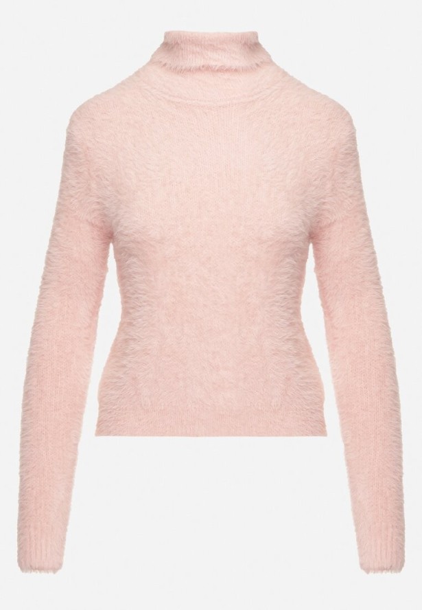 Jasnoróżowy Klasyczny Golf z Wełną Nomirae