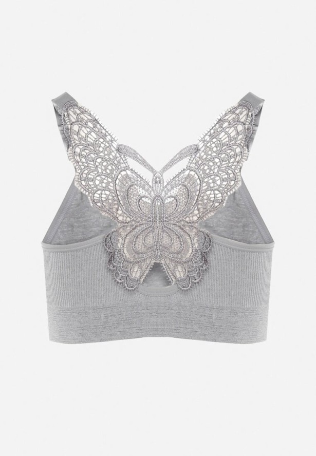 Szary Biustonosz Top Sportowy z Koronką Nevenael