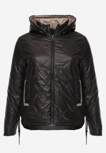 Czarna Pikowana Kurtka z Odpinanym Kapturem i Dłuższym Tyłem Harmenope