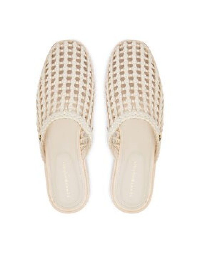 Tommy Hilfiger Klapki Hilfiger Leather Mix Flat Mule FW0FW09280 Kremowy