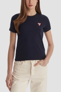 GUESS Granatowy damski t-shirt na krótki rękaw Crew Neck Mini Triangle, Rozmiar XL