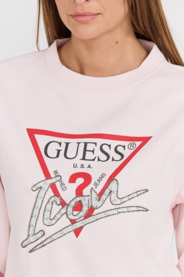 GUESS Różowa damska bluza Icon z dużym logo, Rozmiar L