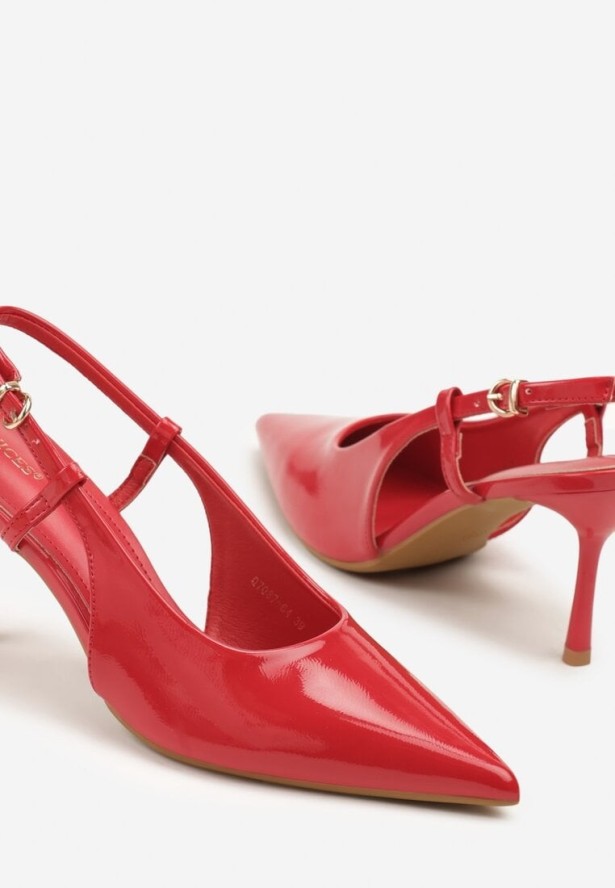 Czerwone Lakierowane Sandały Vices na Szpilce Bez Pięty Tiavarelle