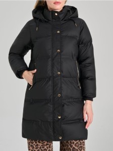 Pikowana kurtka puffer z kapturem - czarny