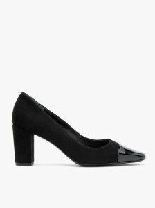 Czarne welurowe czółenka z lakierowanym noskiem