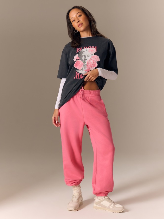 4F T-shirt loosez nadrukiem damski - czarny M