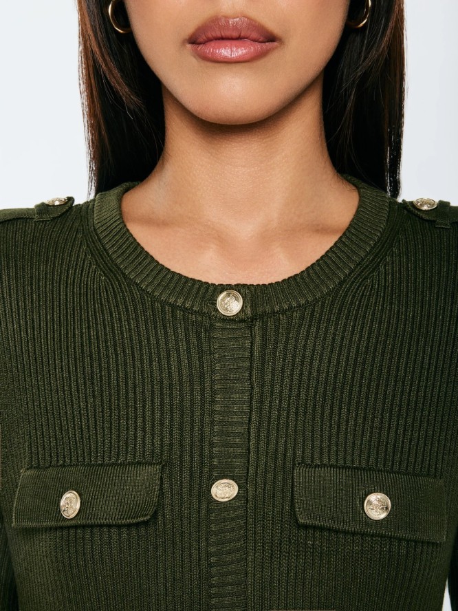 Sukienka damska mini z wiskozy z ozdobnymi guzikami khaki Dilara 303