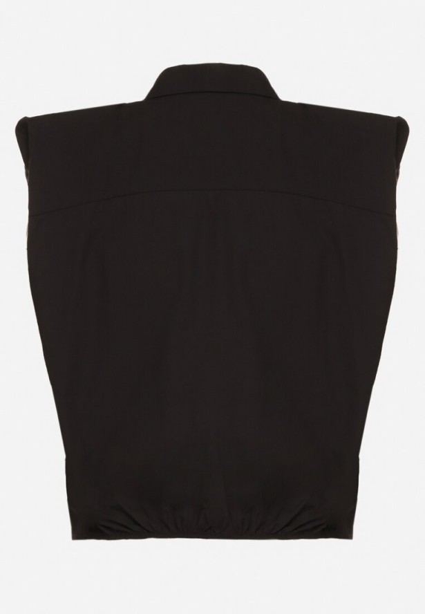 Czarna Bawełniana Koszula bez Rękawów z Cyrkoniami Aseki