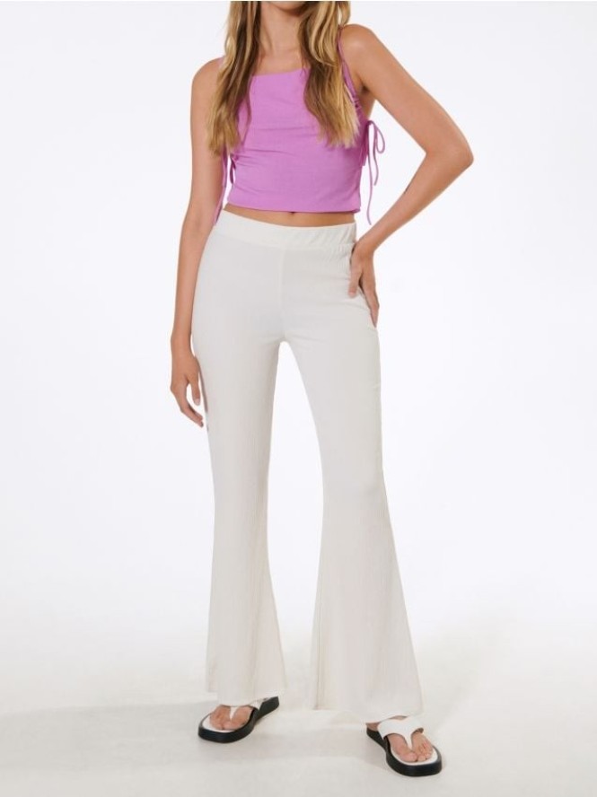 Spodnie wide leg - kremowy