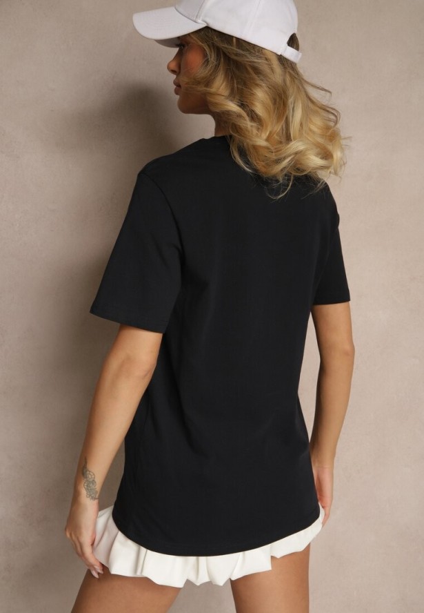 Granatowa Bawełniana Koszulka z Napisem Evoriel