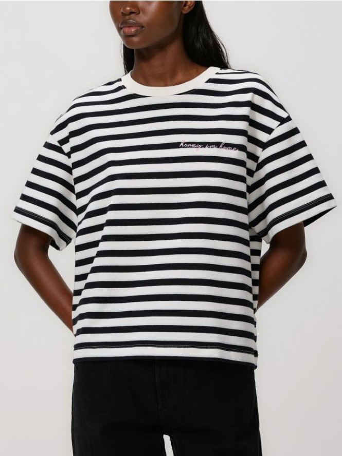 T-shirt w paski z nadrukiem - wielobarwny