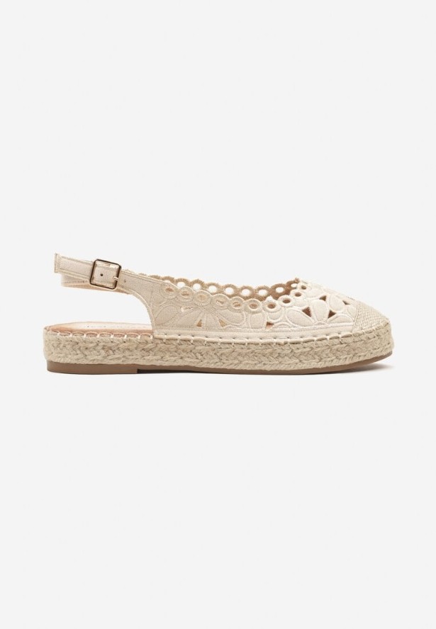 Beżowe Sandały Espadryle Slingback z Plecionką i Ażurową Cholewką Loriene