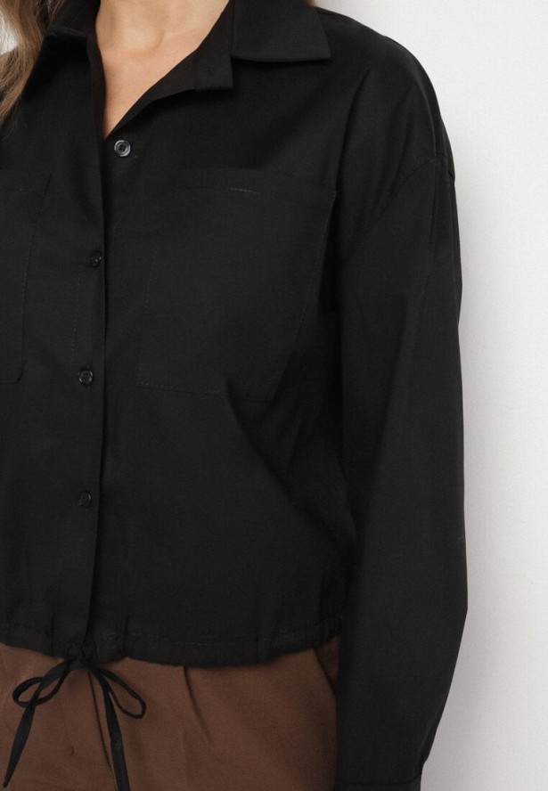 Czarna Bawełniana Koszula Ozdobiona Wiązaniem Zolmio