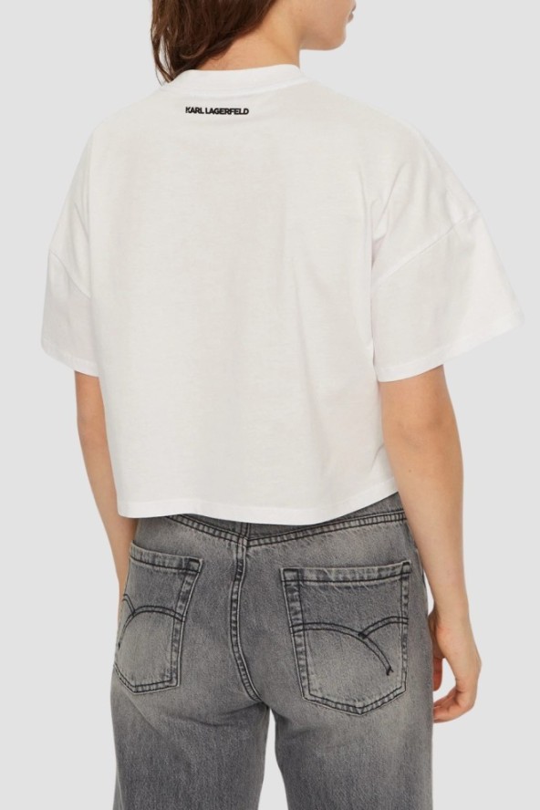 KARL LAGERFELD Biały damski top Hearts Cropped, Rozmiar S