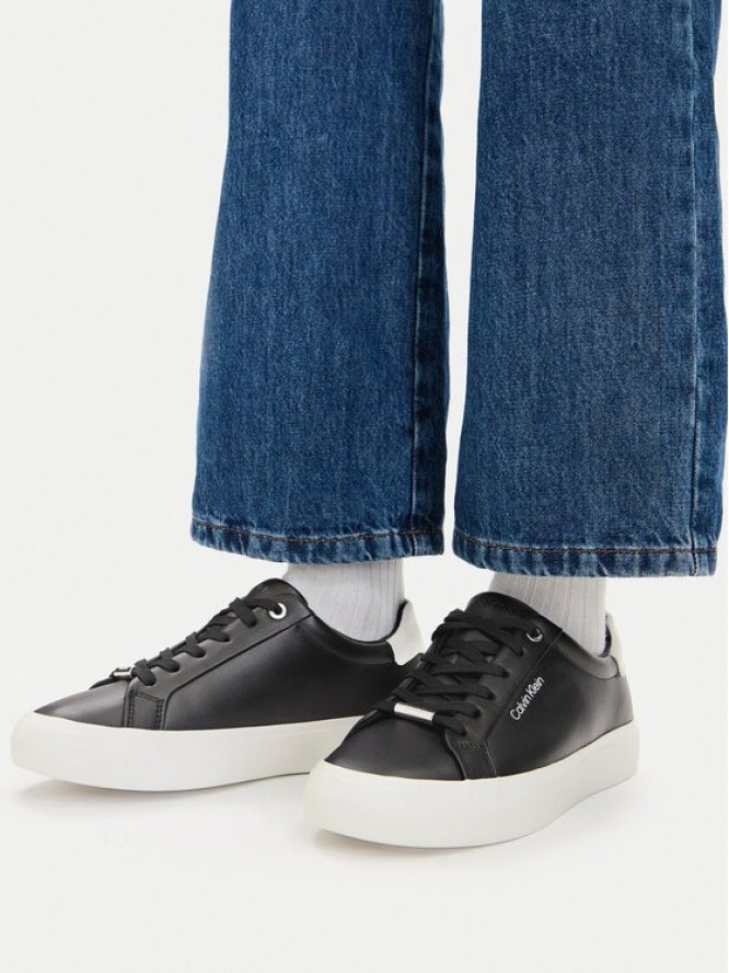 Calvin Klein Sneakersy Vulc Lace Up Lth/Moire Bt HW0HW02747 Czarny