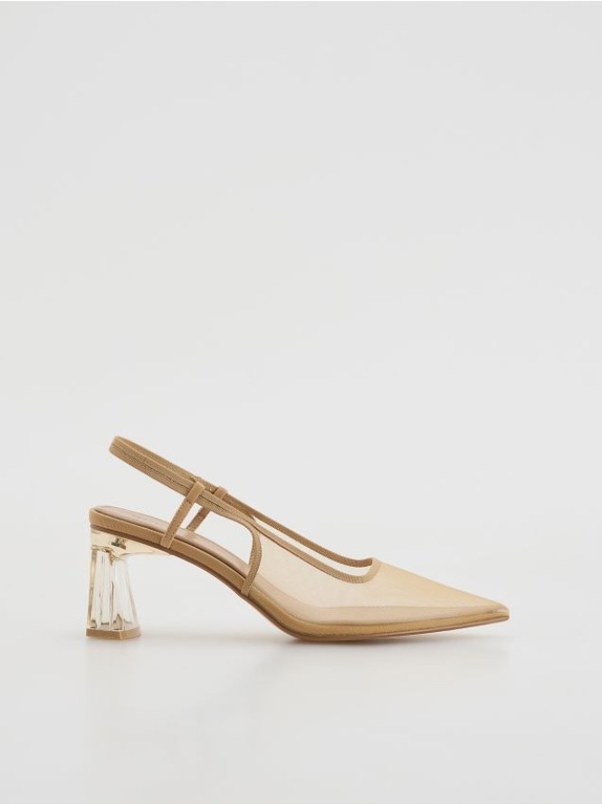 Siateczkowe czółenka na obcasie - beżowy