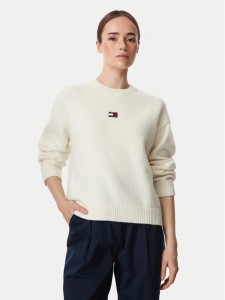 Tommy Jeans Sweter Fluffy Badge DW0DW23831 Biały Regular Fit