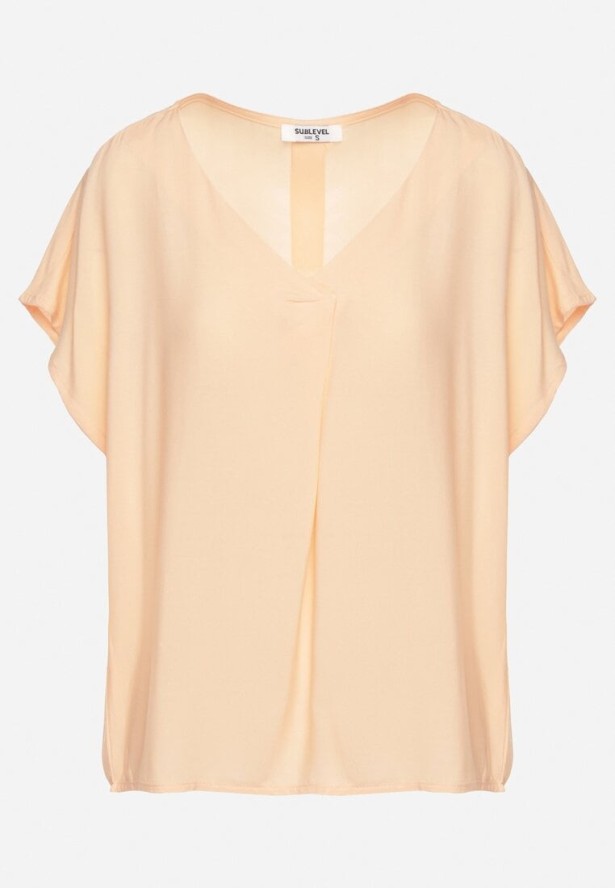 Pomarańczowa Wiskozowa Bluzka z Dekoltem w Serek Tilondia