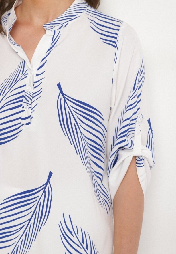 Biało-Niebieska Koszula z Bawełną we Wzór Liści Lumavaie