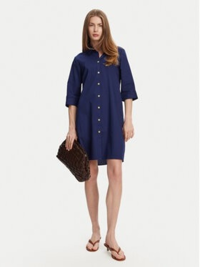 Selmark Sukienka koszulowa BM033 Granatowy Relaxed Fit