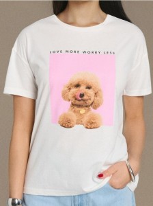 Bawełniana koszulka z nadrukiem - kremowy