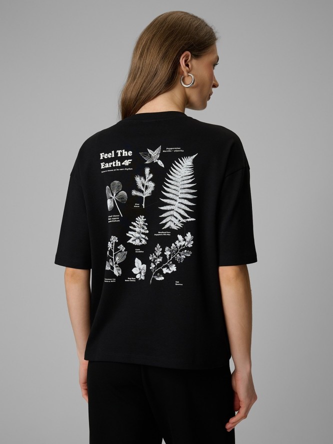 4F T-shirt regular z nadrukiem damski - czarny S