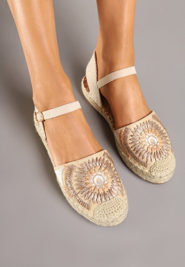 Beżowe Sandały Espadryle z Odkrytą Piętą Zdobione Plecionką Morianis