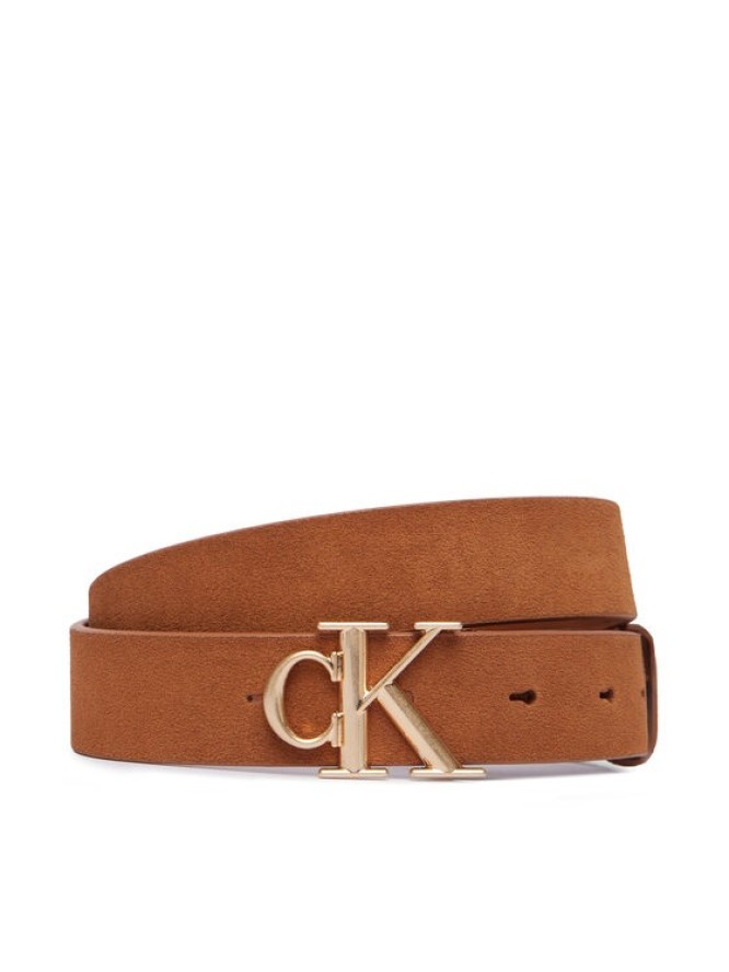 Calvin Klein Pasek Damski Round Ck Buckle Suede LV04F7144G Brązowy