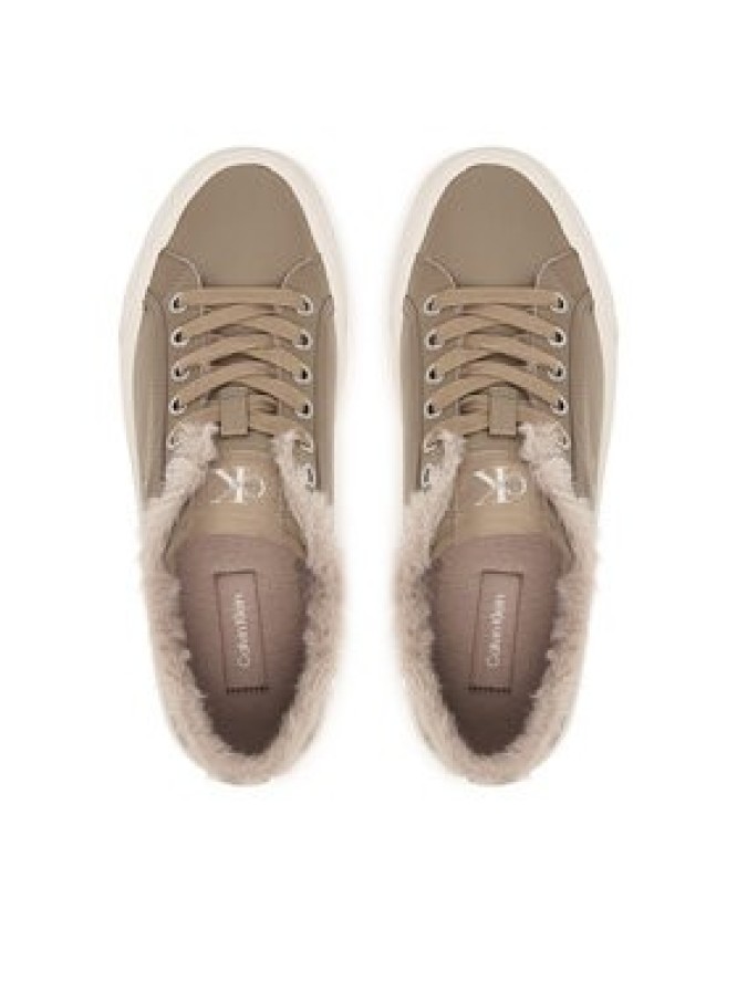 Calvin Klein Sneakersy Vulc Flatf Laceup Lth Fur HW0HW03235 Beżowy