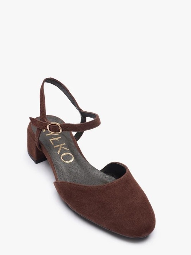 Ciemnobrązowe czółenka slingback na niskim słupku