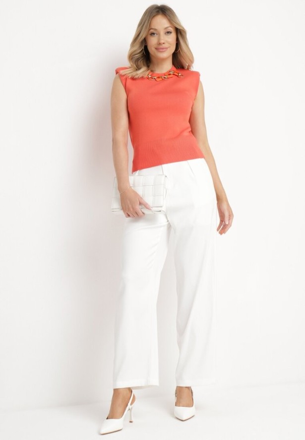 Pomarańczowa Bluzka Dzianinowa z Łańcuchem Odesima