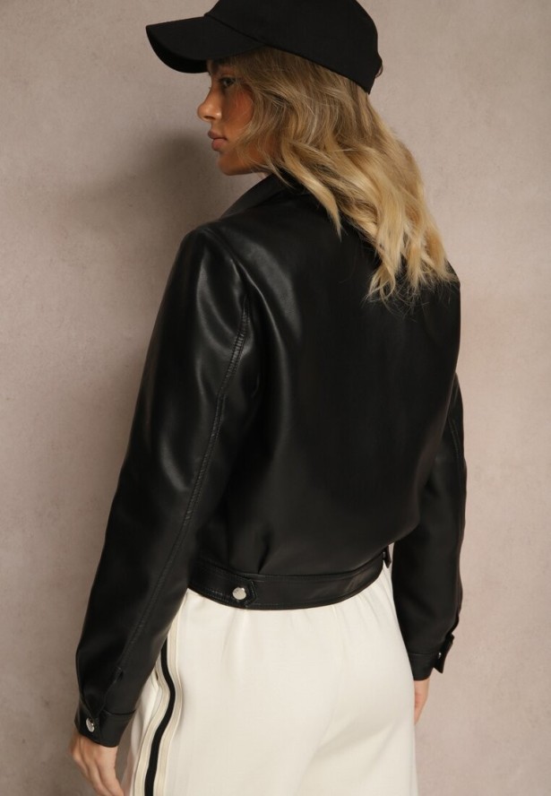 Czarna Taliowana Kurtka Ramoneska o Krótkim Fasonie Isolina