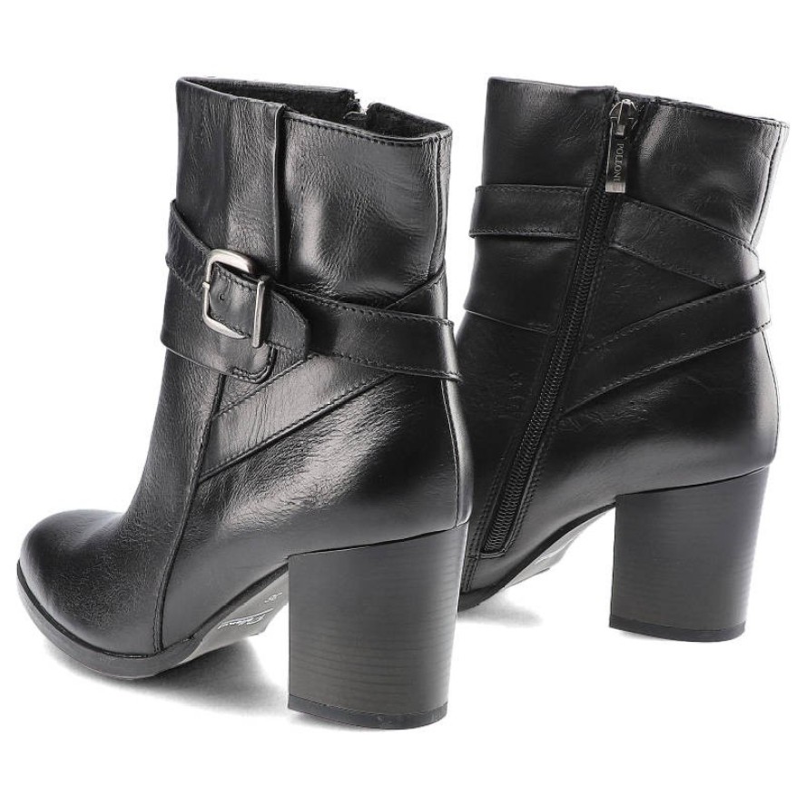 Czarne Botki Pollonus Damskie Skórzane Obuwie