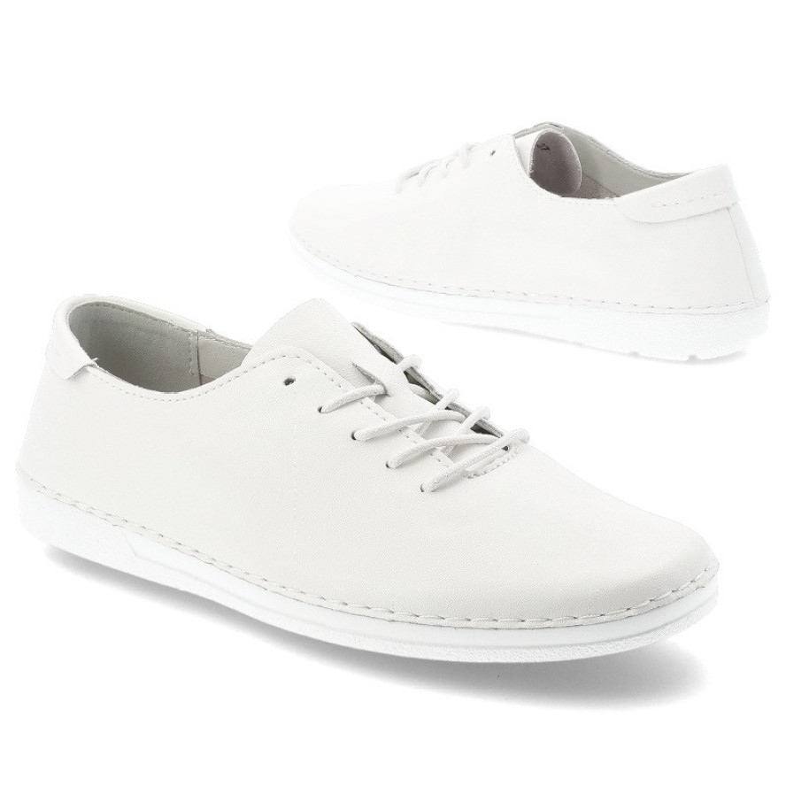 Półbuty damskie S.Barski, ze skóry naturalnej licowej minimalistyczny design sznurowanie lekka podeszwa casual, białe, LR61-645