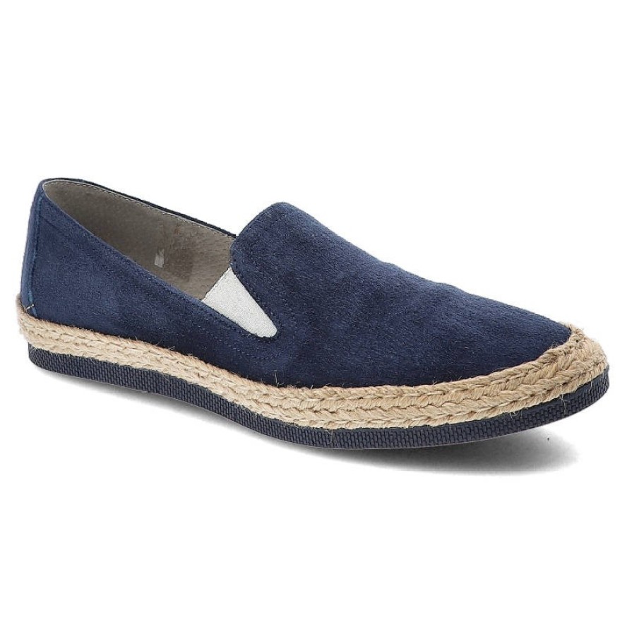 Espadryle damskie Maciejka, skóra zamszowa z gumkami i płaską podeszwą, granatowe, 02944A-17-00-5