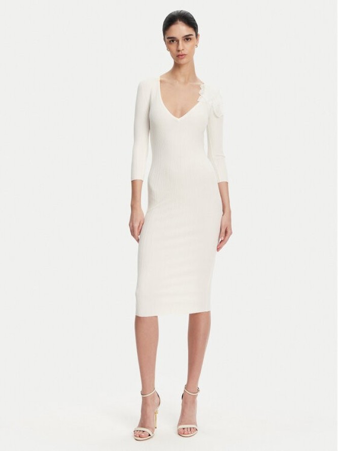 Elisabetta Franchi Sukienka dzianinowa AM-52B-51E2 Biały Slim Fit