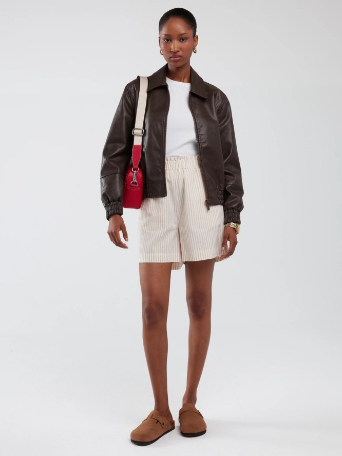 Szorty damskie lniane w prążek beżowe Endasi 805