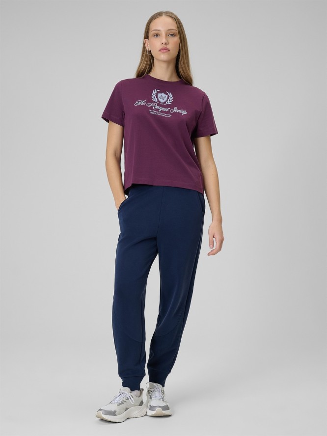 4F T-shirt boxy z nadrukiem damski - fioletowy XS
