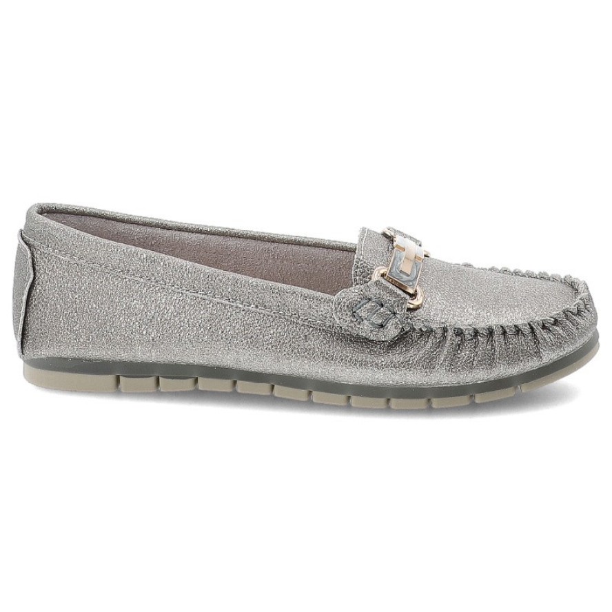 Srebrne Mokasyny S.Barski Wsuwane Obuwie Damskie