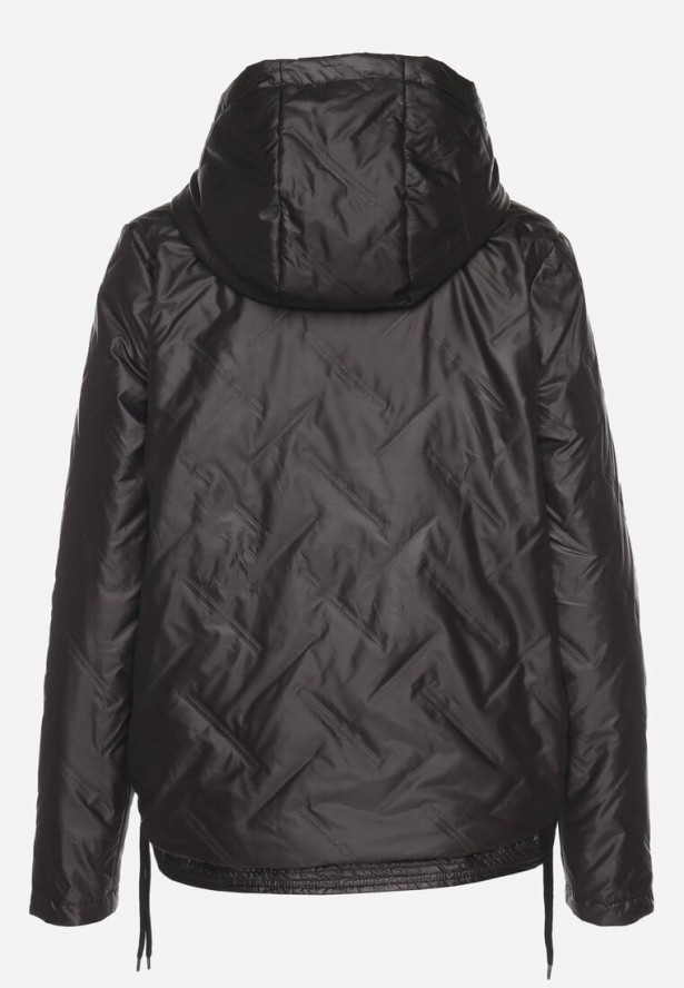 Czarna Kurtka Pikowana z Odpinanym Kapturem i Ściągaczami po Bokach Nusarianis