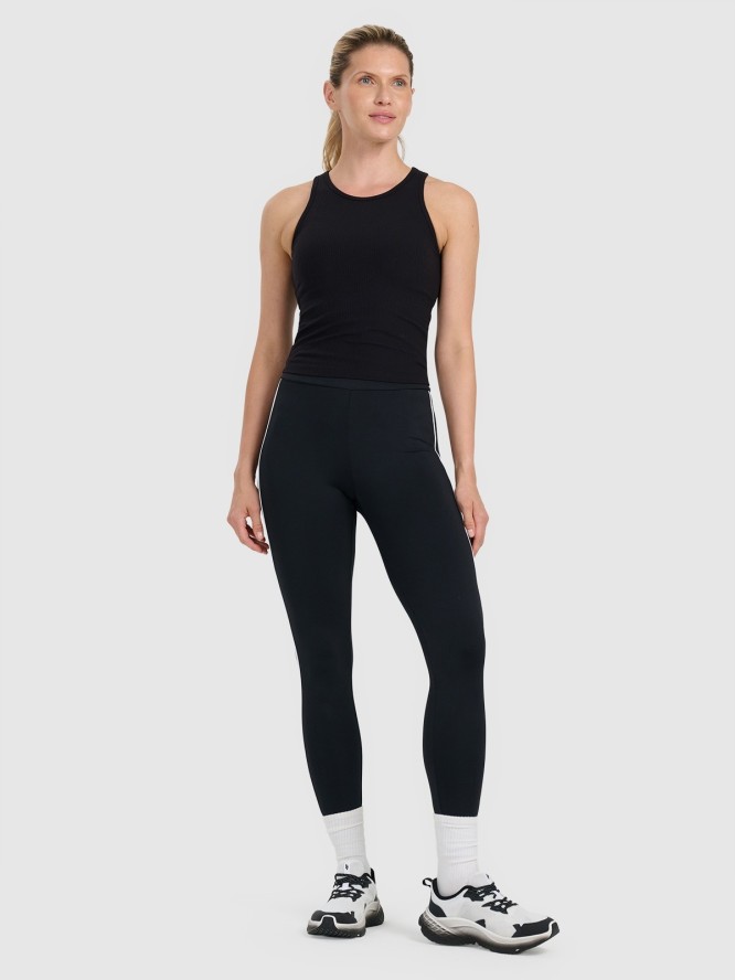 4F Top slim z prążkowanej dzianiny damski - czarny S