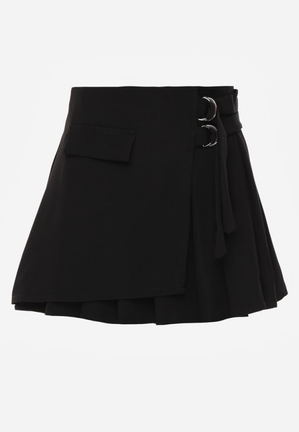 Czarna Kopertowa Spódnica Mini w Stylu Cargo z Paskami Eire