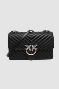 PINKO Czarna listonoszka damska ze srebrnymi okuciami Love One Classic