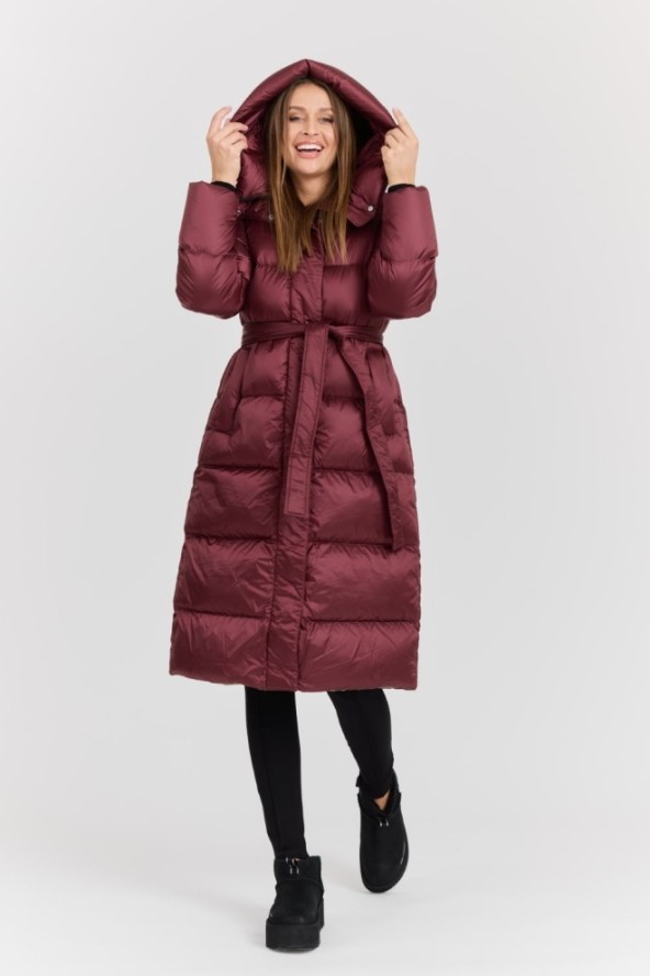 HETREGO Bordowy damski puchowy płaszcz Karen Woman Quilted Coat, Rozmiar 42 EU - 46 IT