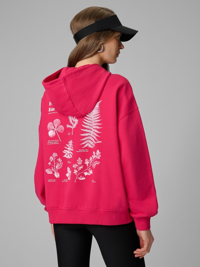 4F Bluza dresowa loose z kapturem damska - różowa S