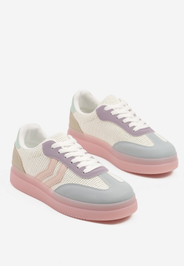 Różowo-Niebieskie Sneakersy Tenisówki Ozdobione Paskami Falovinia